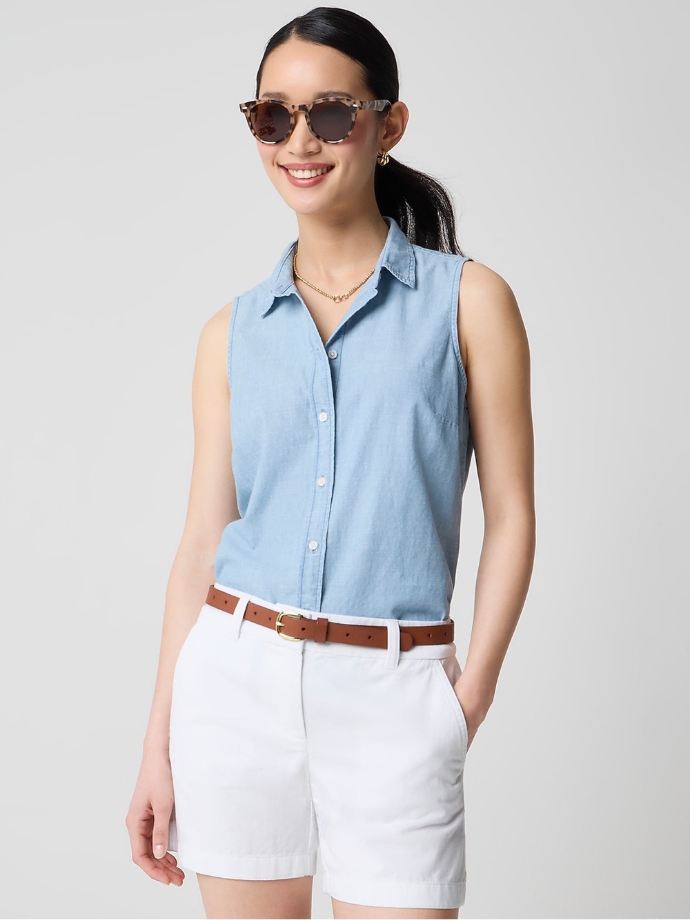 J. Crew Sleeveless Collar Chambray Shirt